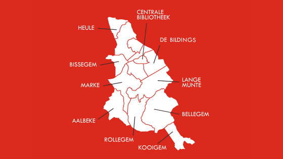 Kaart overzicht locaties bib Kortrijk