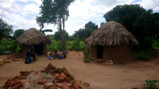 Het hutje links is hun keuken en het hutje rechts is waar één van de gezinnetjes slaapt (2 volwassenen en 4 kinderen).