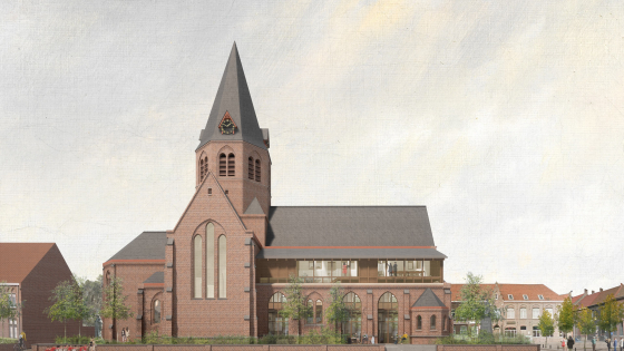 Herbestemming kerk Bissegem - render zijgevel