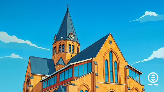Illustratie van Bissegem kerk naar een foto van Francis Decrocq