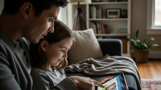 Ouder en kind met tablet