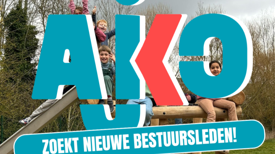 kinderen op een klimtoren met een heel groot logo van AjKo