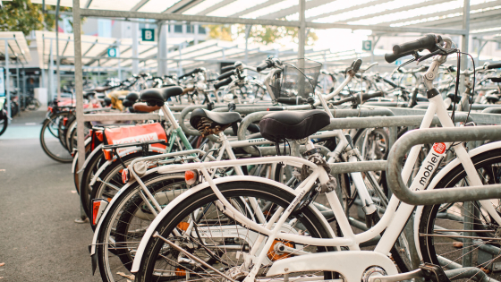 fietsen in een overdekte fietsenstalling