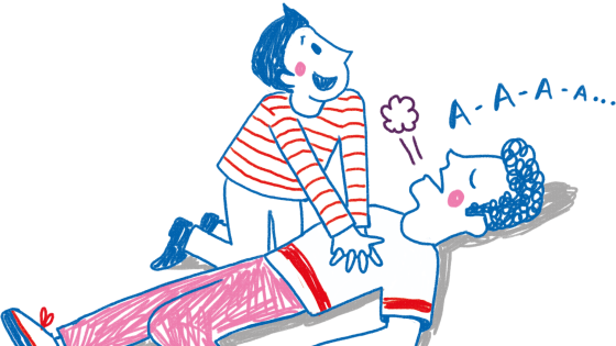 illustraie van een jongen die een man reanimeert