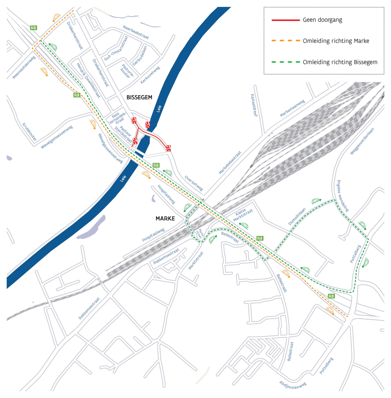 omleiding brug marke bissegem auto