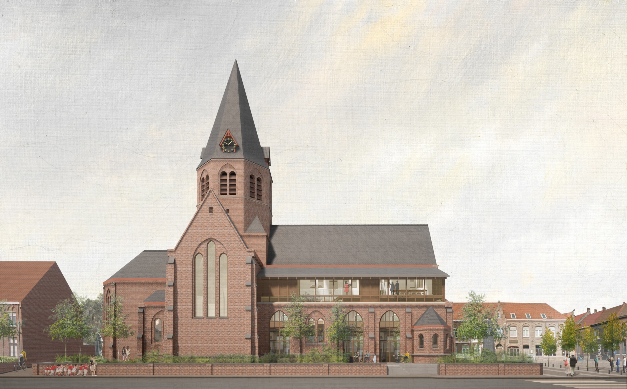 Herbestemming kerk Bissegem - render zijgevel