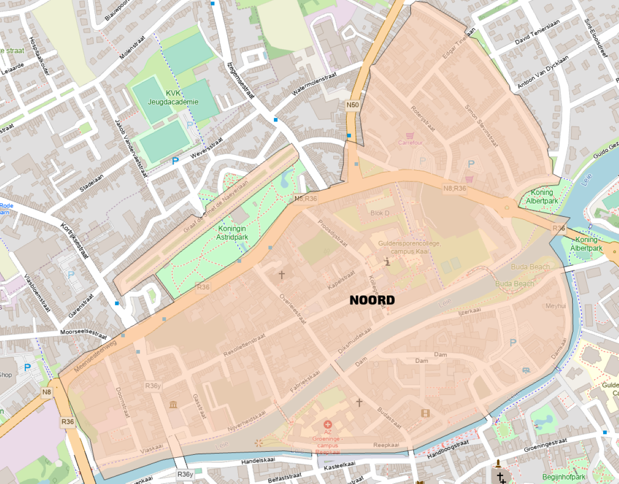 kaart waarop de bewonerszone Noord staat aangeduid