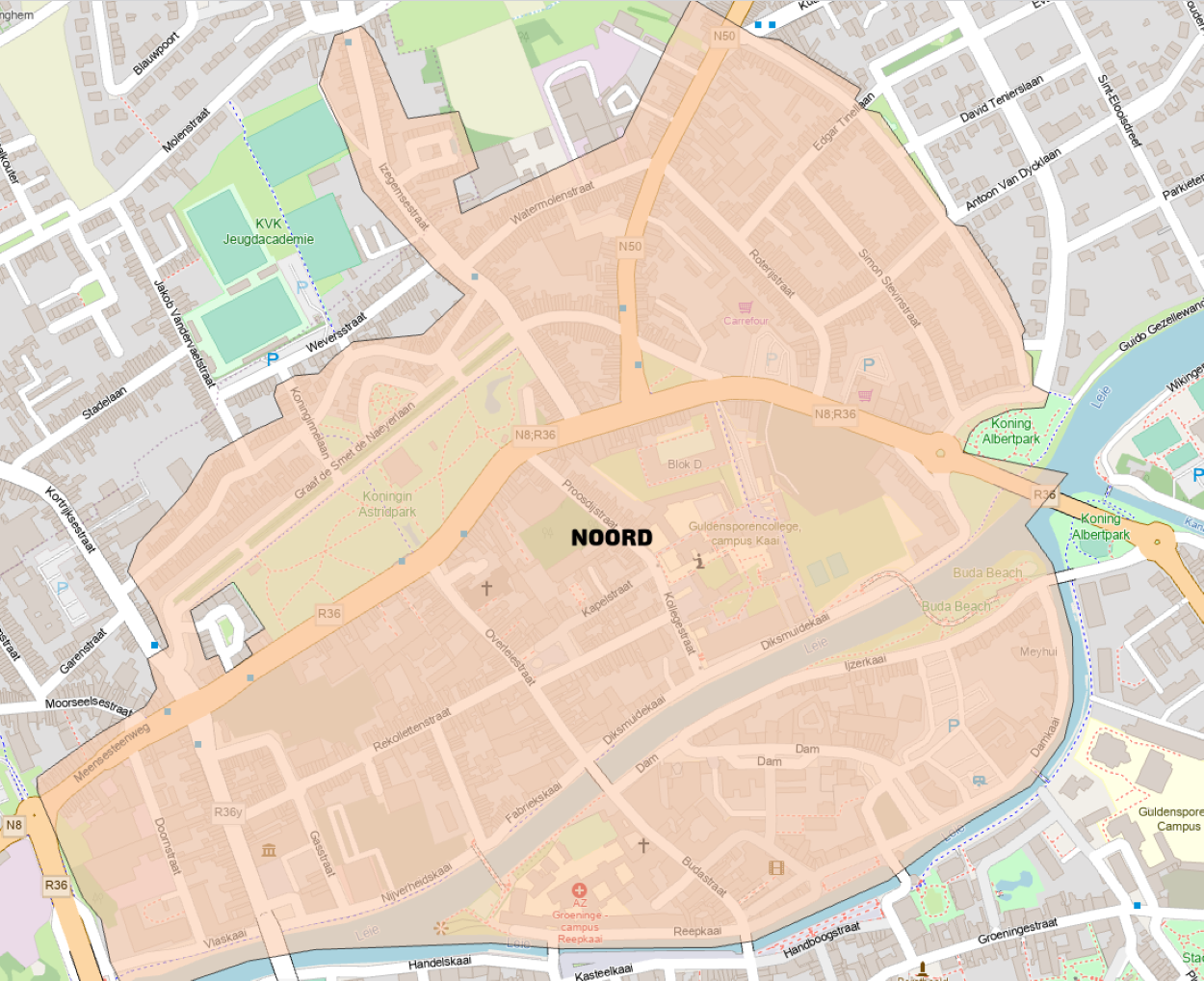 kaart waarop de bewonerszone Noord staat aangeduid
