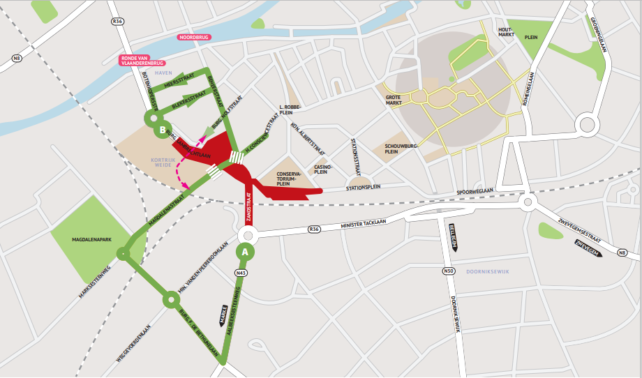 Kaart met plan voor omleiding omgeving Appel vanaf 19 januari 2021