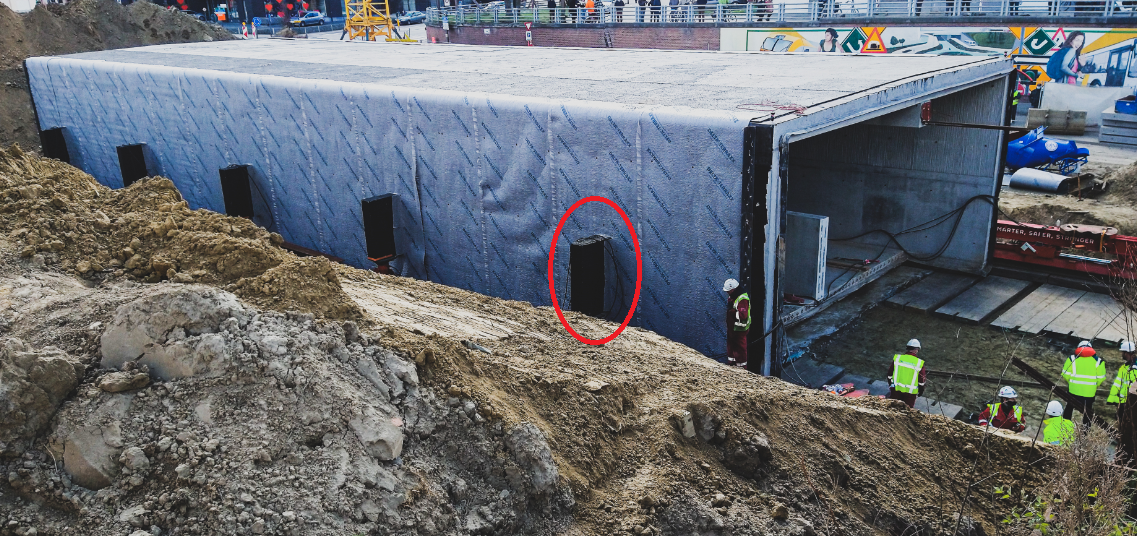 Betonschade aan ondersteuningsblok fiets- en bustunnel Kortrijk