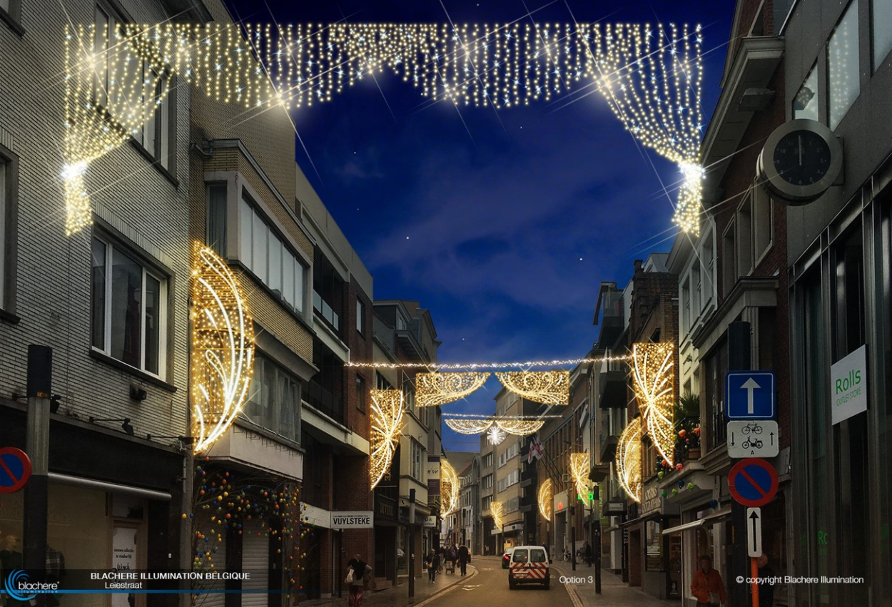 simulatie kerstverlichting Leiestraat