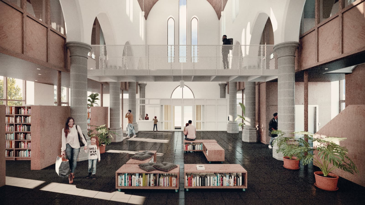 Herbestemming kerk Bissegem - render interieur