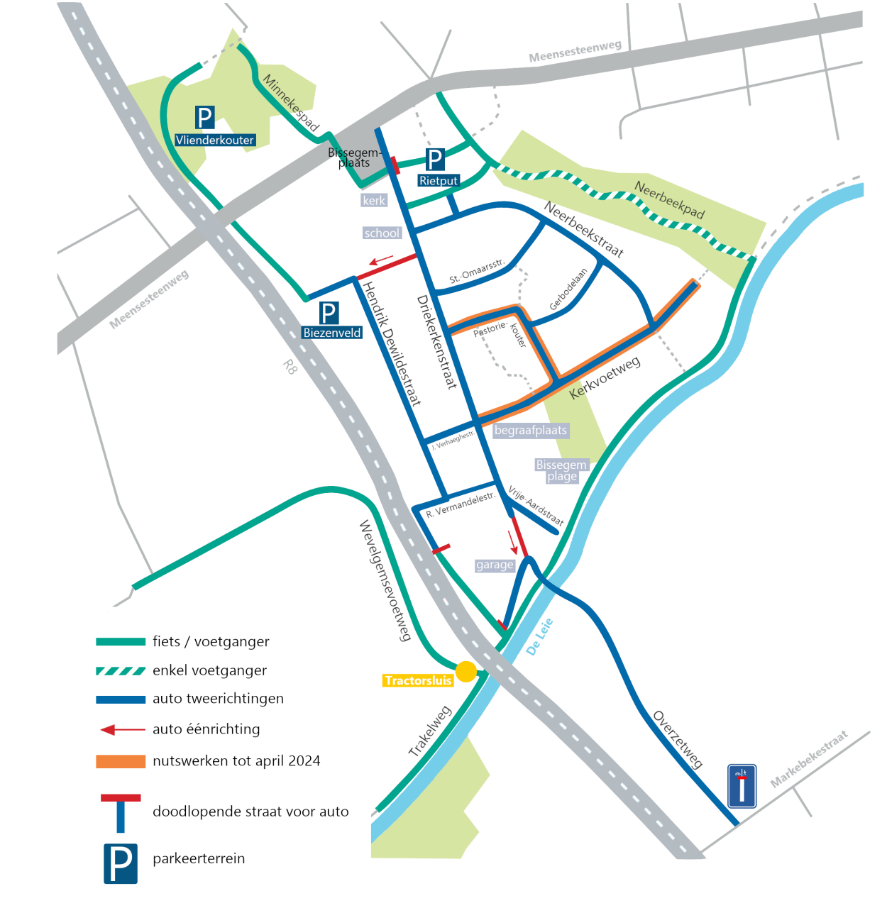 Omleidingsplan fietsers Driekerkenstraat Bissegem
