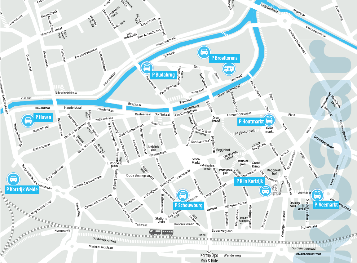 Kaart plan Parkings Kortrijk centrum maart