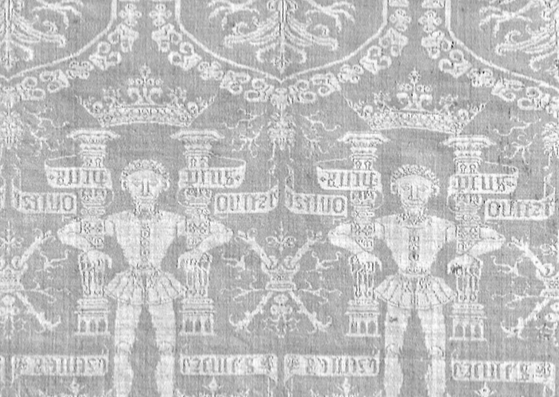 Detail uit damast tafellaken uit de collectie van het Kunsthistorisches Museum, Wenen