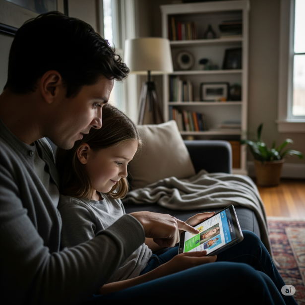 Ouder en kind met tablet