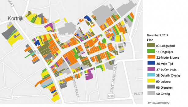 Kaart panden per groep Kortrijk centrum