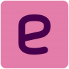 Donkerpaarse letter 'e' op een roze achtergrond